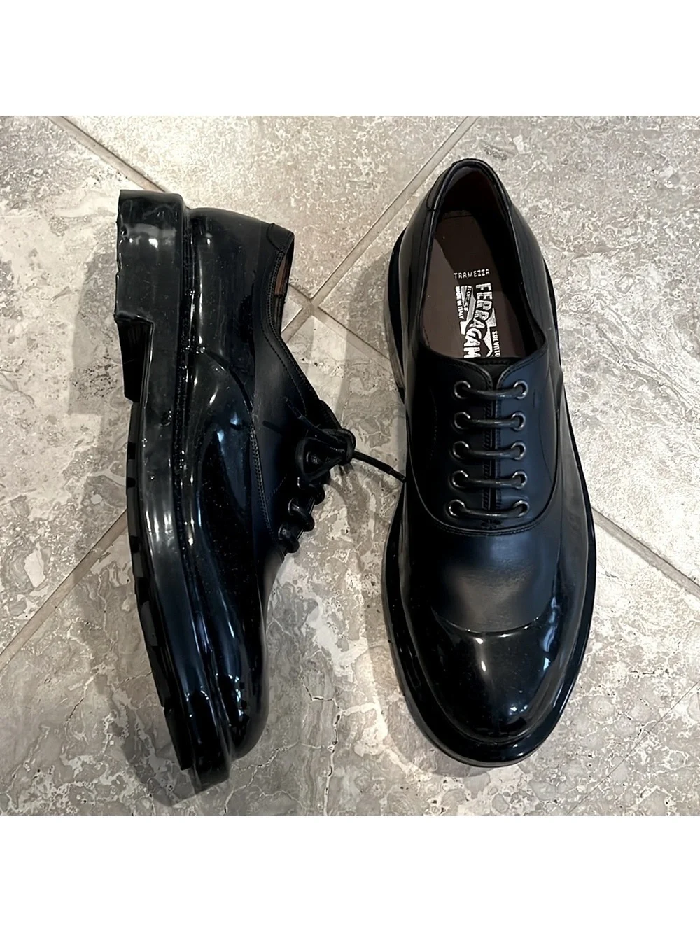 Salvatore Ferragamo Dipped Leather Oxford Shoes Size 6 EEE NEW in Box + DustBag